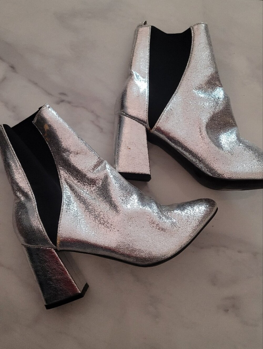 Wild Diva Metallic Silver Block Heel Ankle Booties